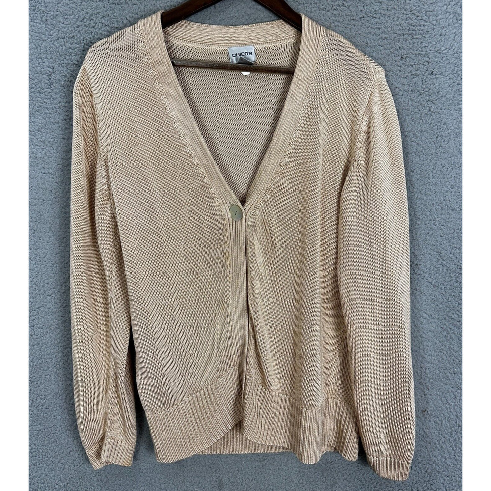 Chicos Cardigan Women XL Beige Single Button V neck Minimalist Boho Chic Coastal